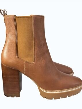 Tory Burch Carson 70mm Chestnut Leather Lug Sole Chelsea Platform Boot Size 10